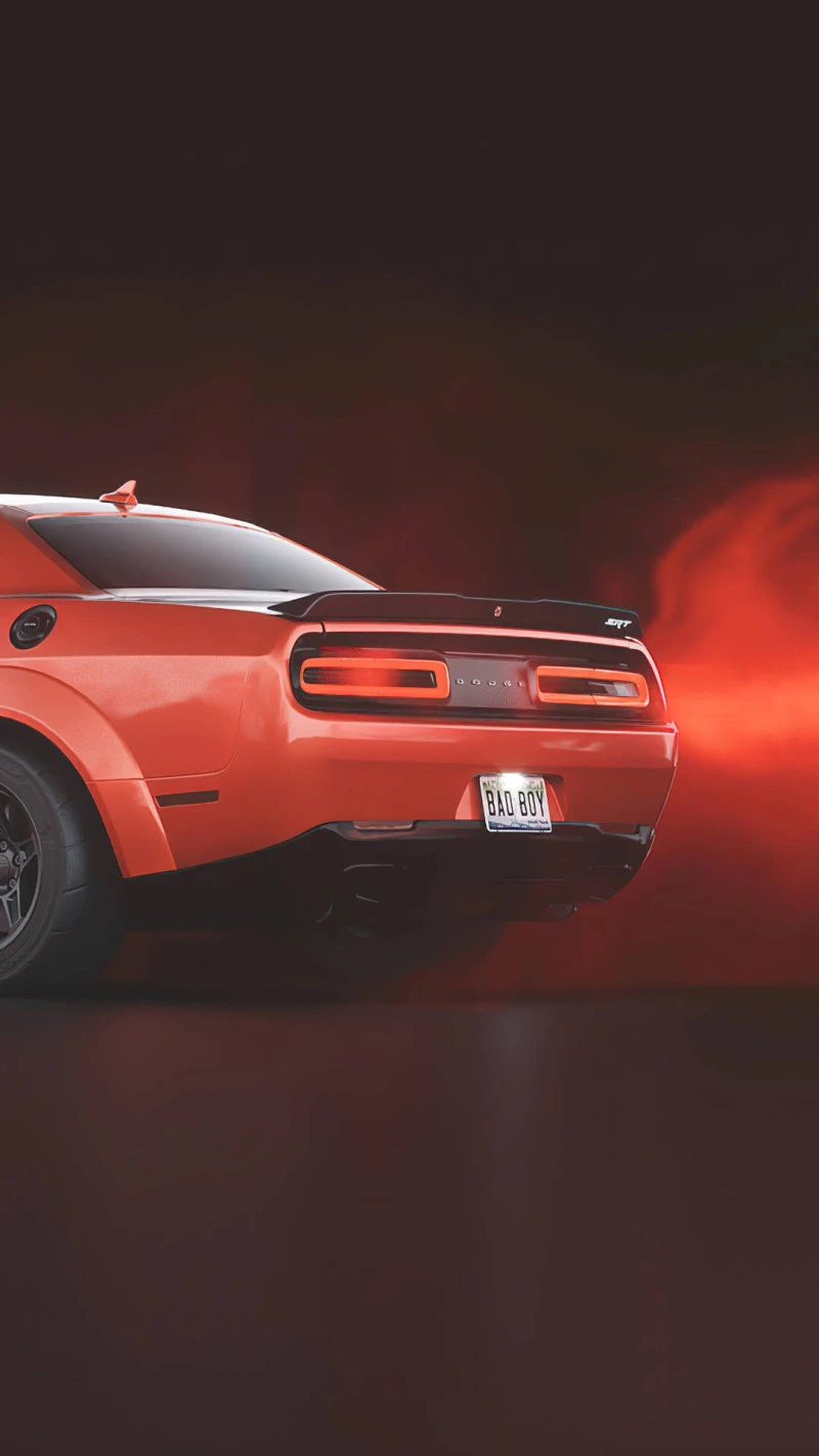 Dodge Challenger SRT Hellcat Rear View 4K Mobile Wallpaper