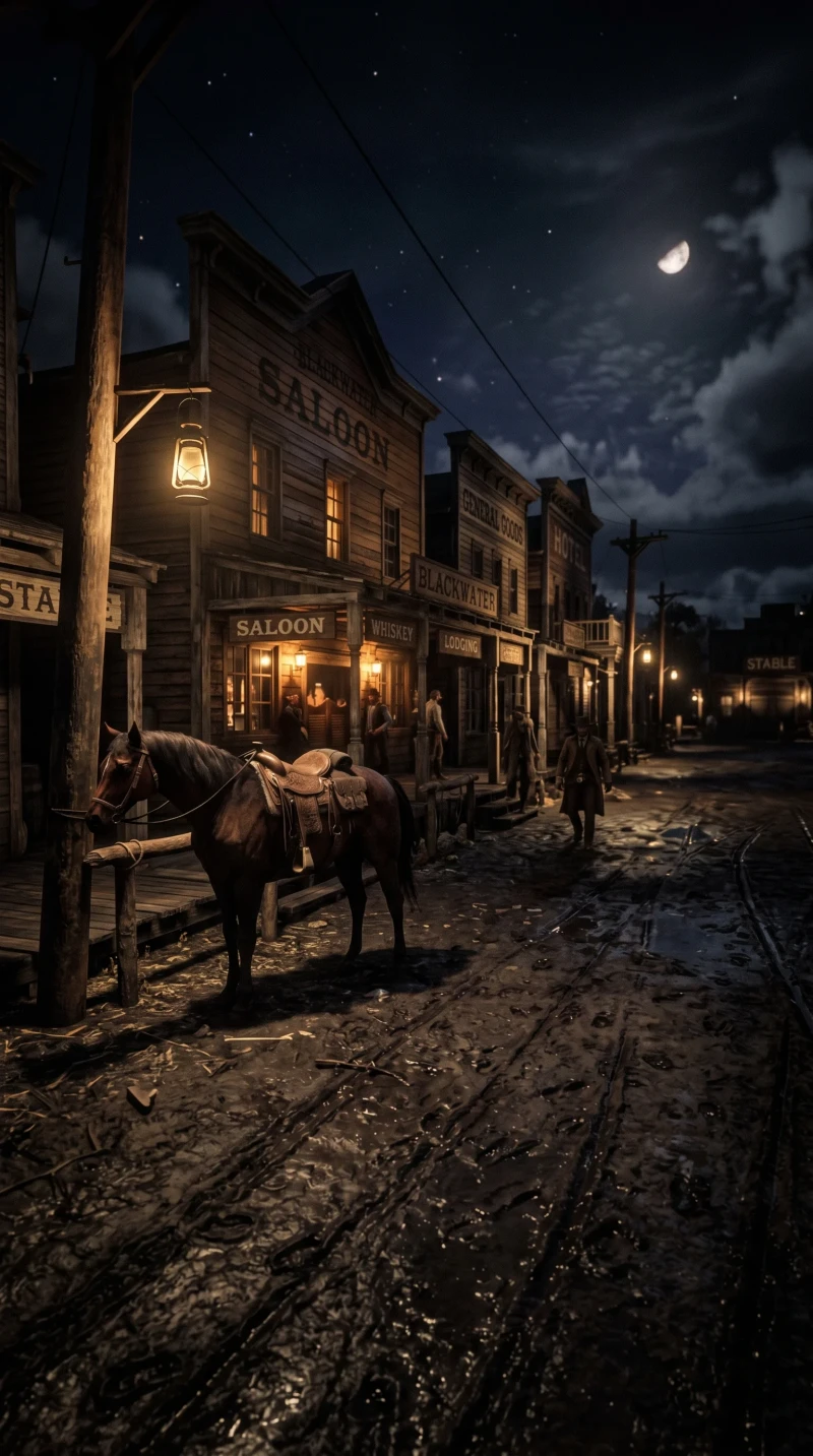 Vibrant Red Dead Redemption Inspired Western Town At Night 4K Red dead Wallpaper