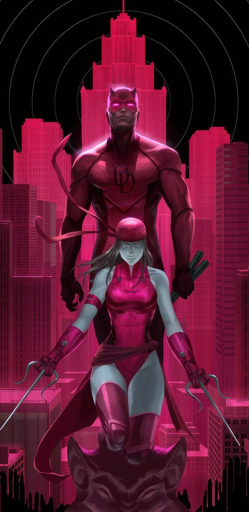 Daredevil and Elektra 4K Mobile Wallpaper