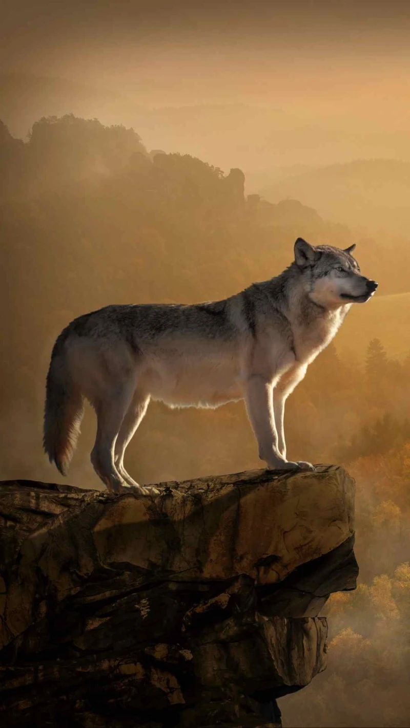 Wolf on a Cliff 4K Mobile Wallpaper