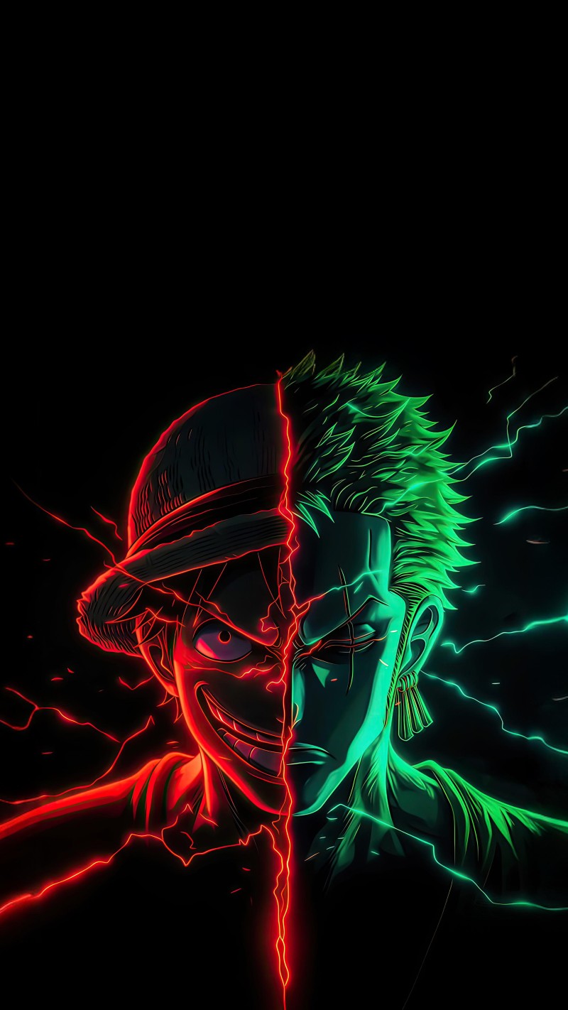 Vibrant Green and Red Anime Characters Neon Artwork 4K X Wallpaper