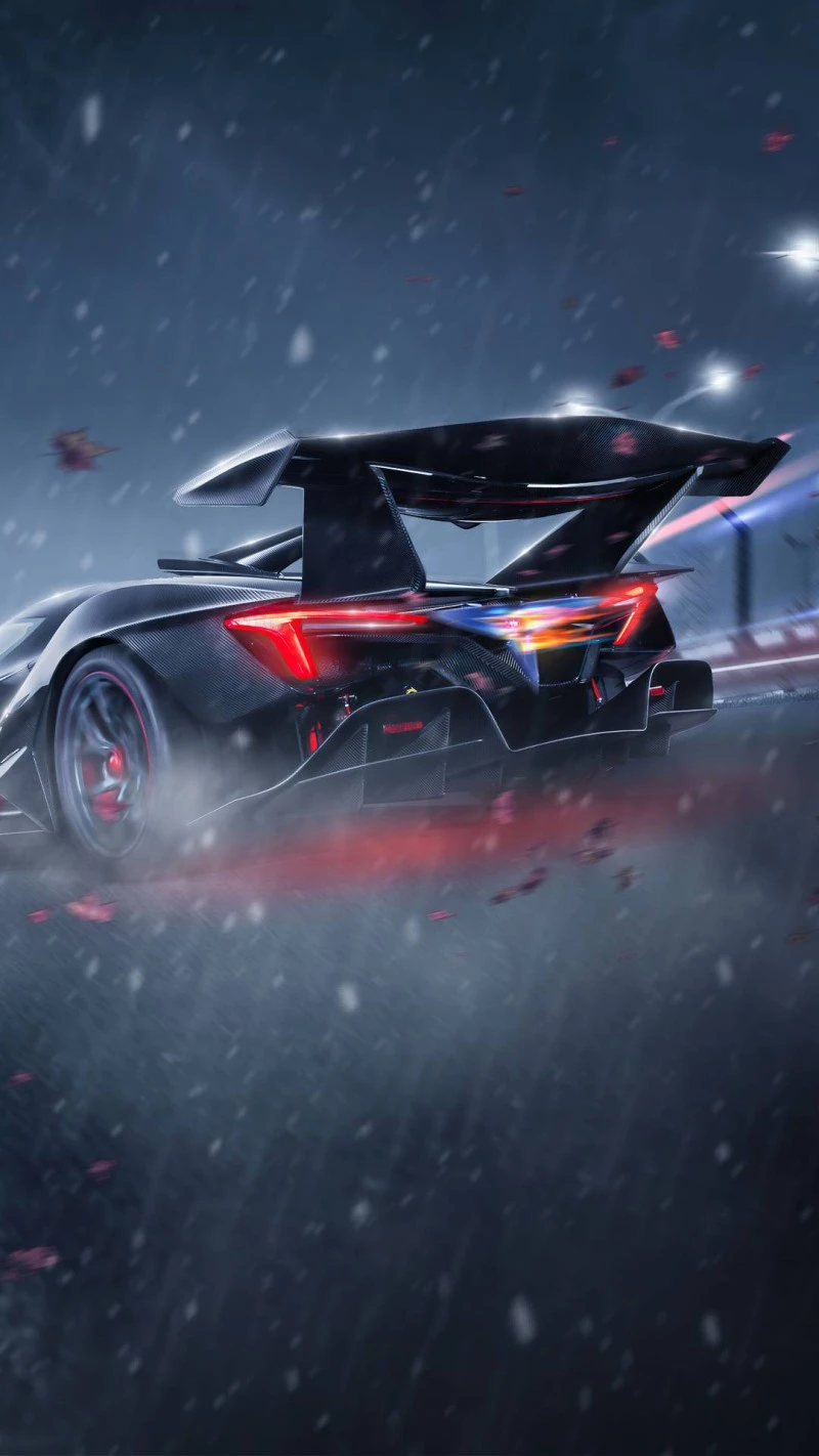 Hypercar in Snowy Night 4K Mobile Wallpaper