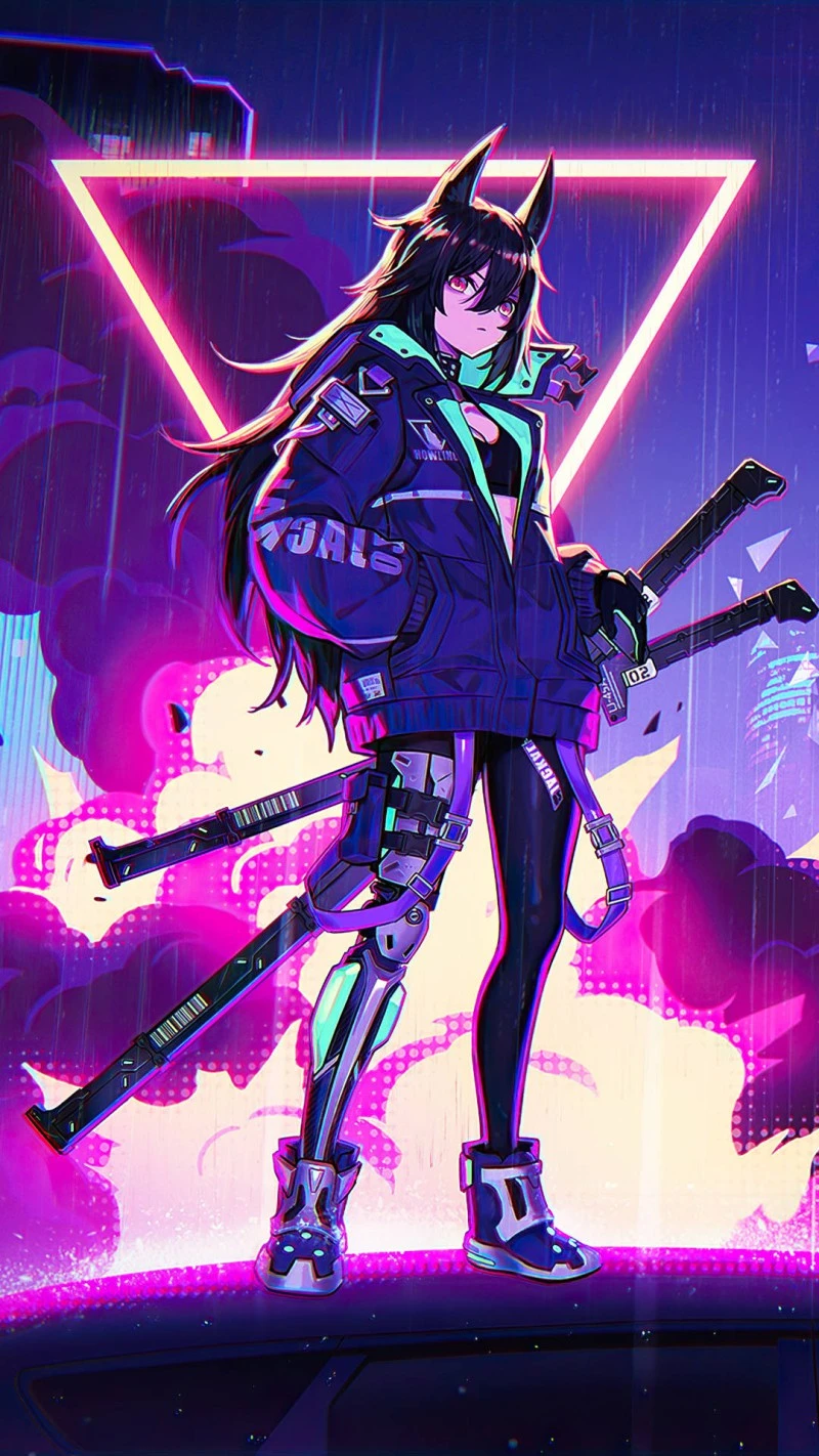 Neon Samurai Girl 4K Mobile Wallpaper