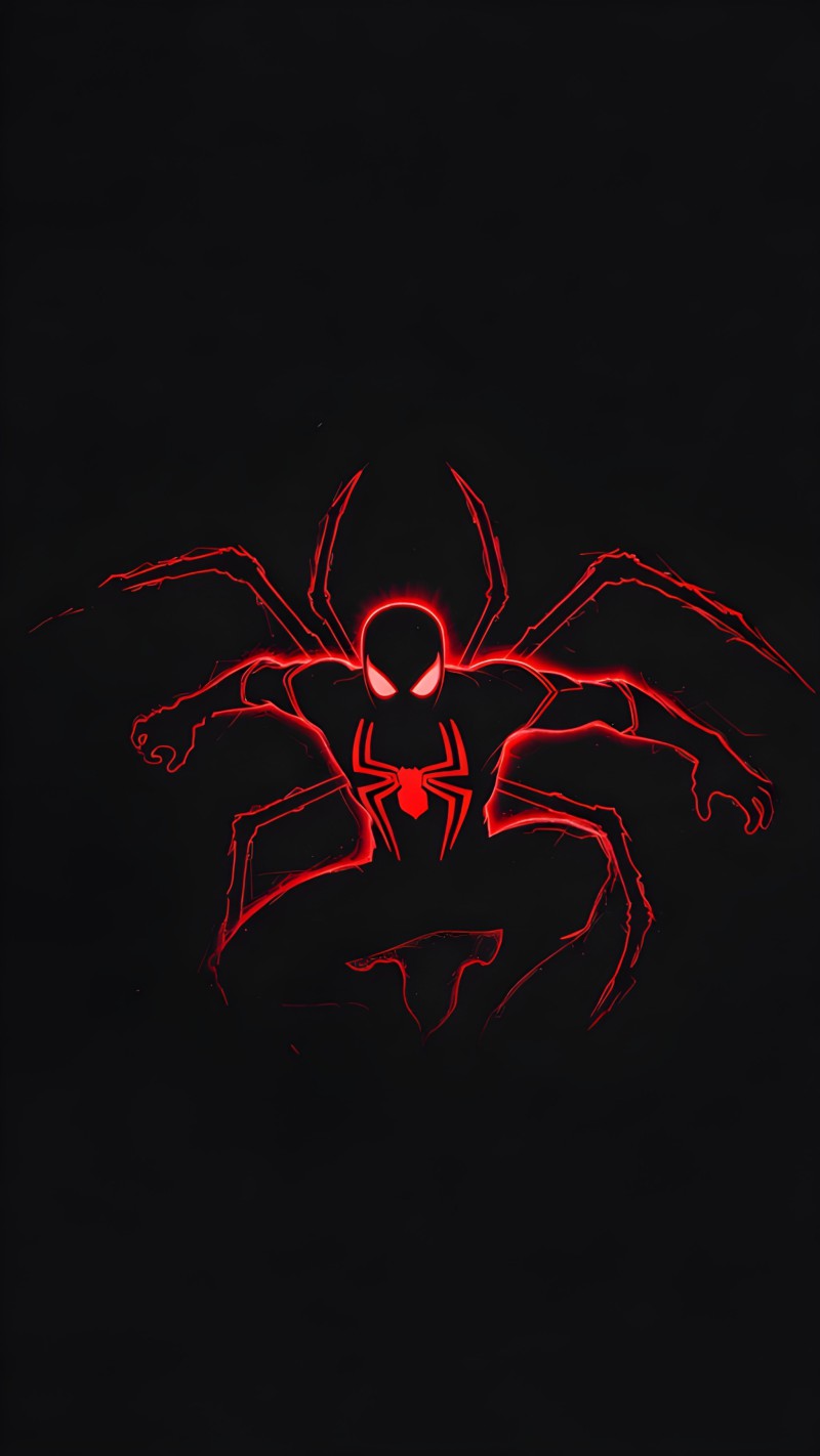 Red Neon Spider-Man with Extra Legs 4K Mobile Wallpaper
