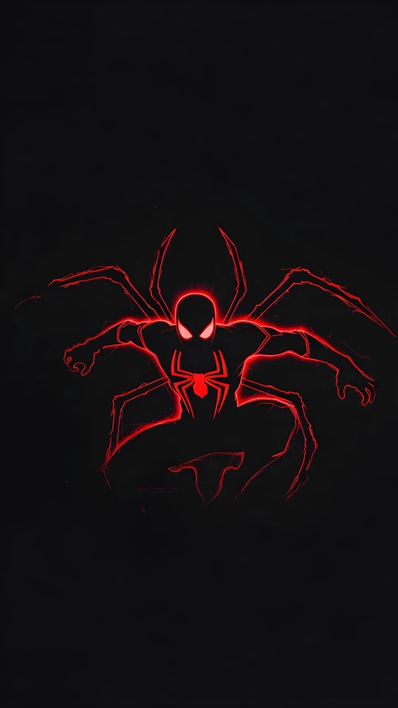Red Neon Spider-Man with Extra Legs 4K Mobile Wallpaper