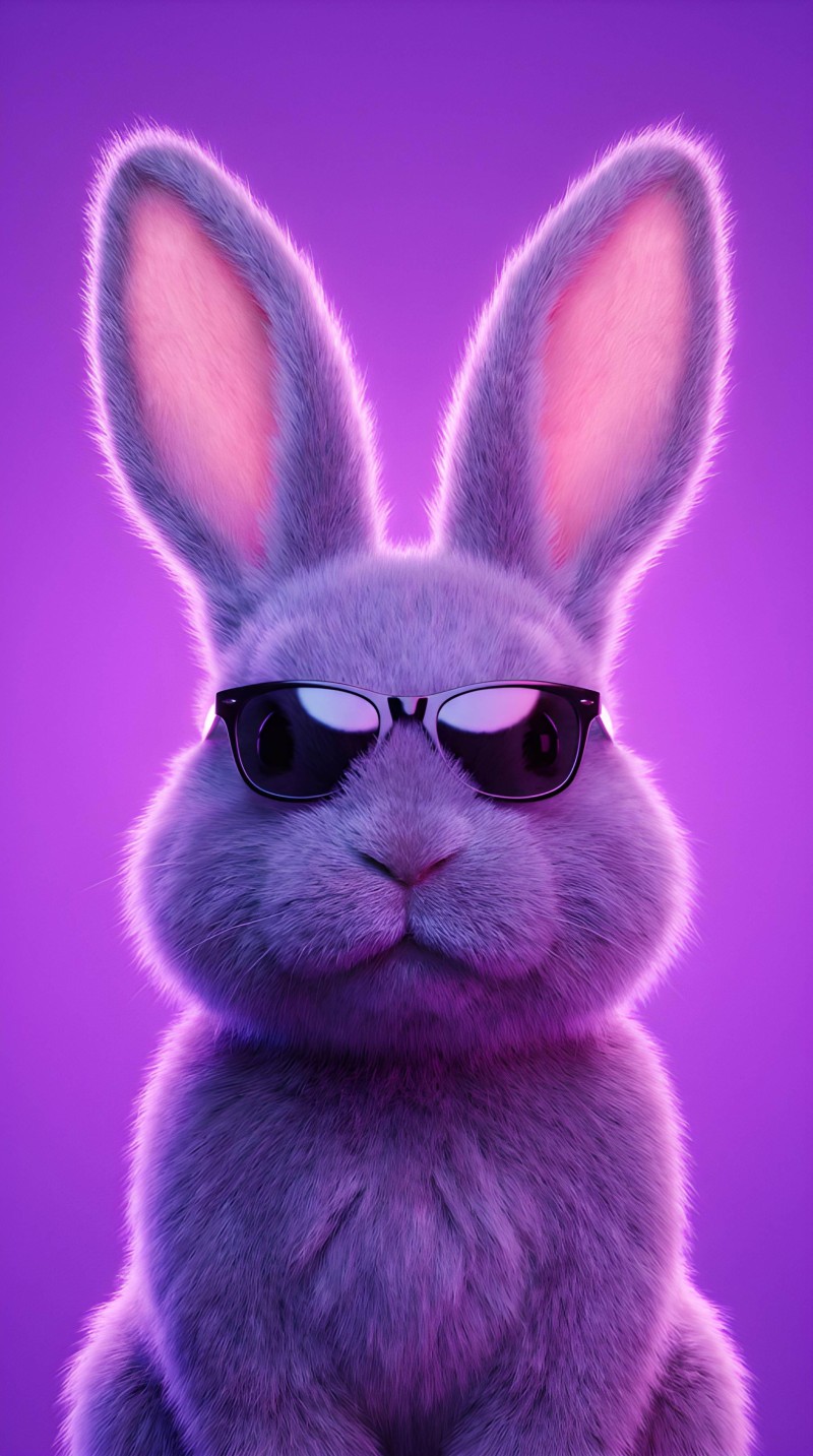 Cute Fluffy Purple Gray Rabbit Wearing Sunglasses Wallpaper 4K Play Wallpaper