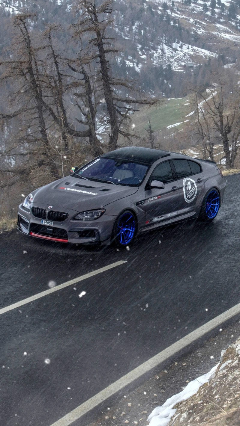 BMW M6 Gran Coupe in the Snow 4K Mobile Wallpaper