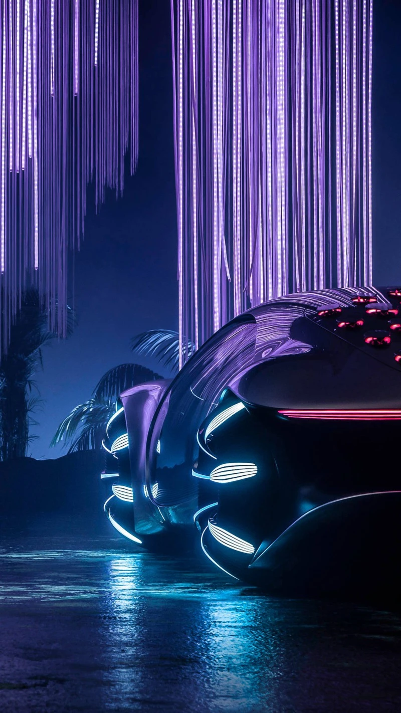 Futuristic Electric Car in Neon Lights 4K Mobile Wallpaper