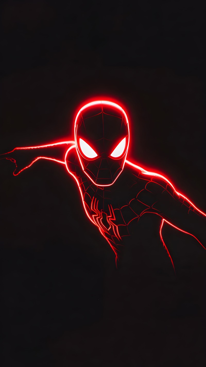 Miles Morales Red Neon Spider-Man Dark Art 4K Mobile Wallpaper