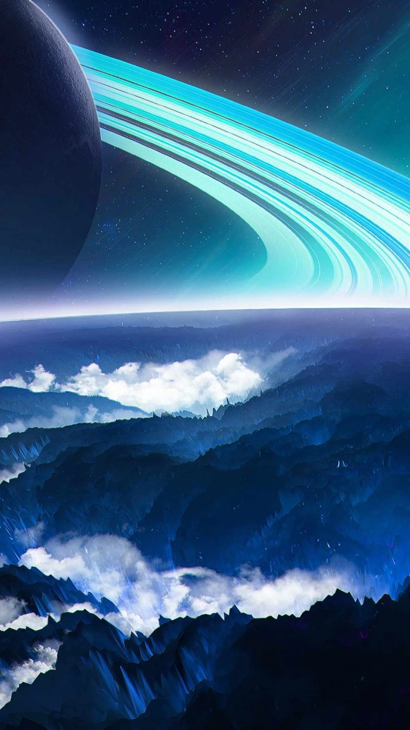 Icy Planet with Vibrant Rings 4K Mobile Wallpaper