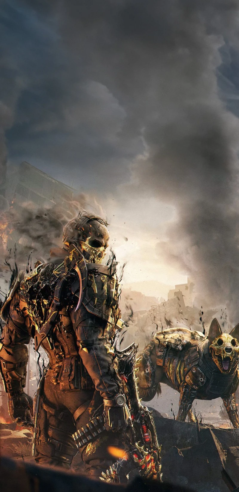 Post-Apocalyptic Soldier and Cyborg Dog 4K Mobile Wallpaper