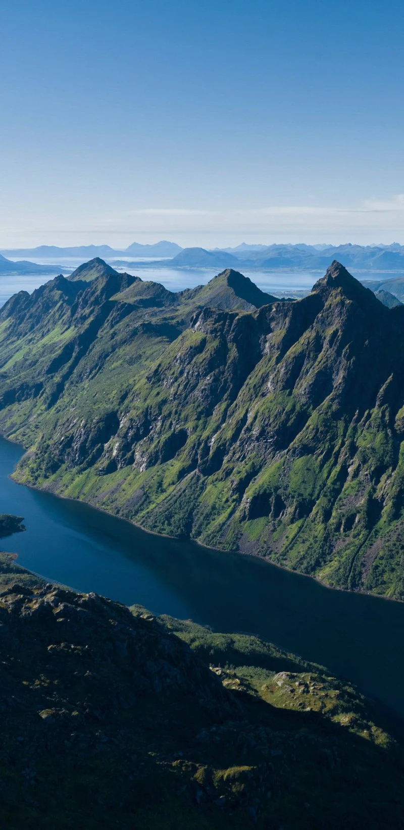 Aerial View of Fjord Mountains 4K Mobile Wallpaper