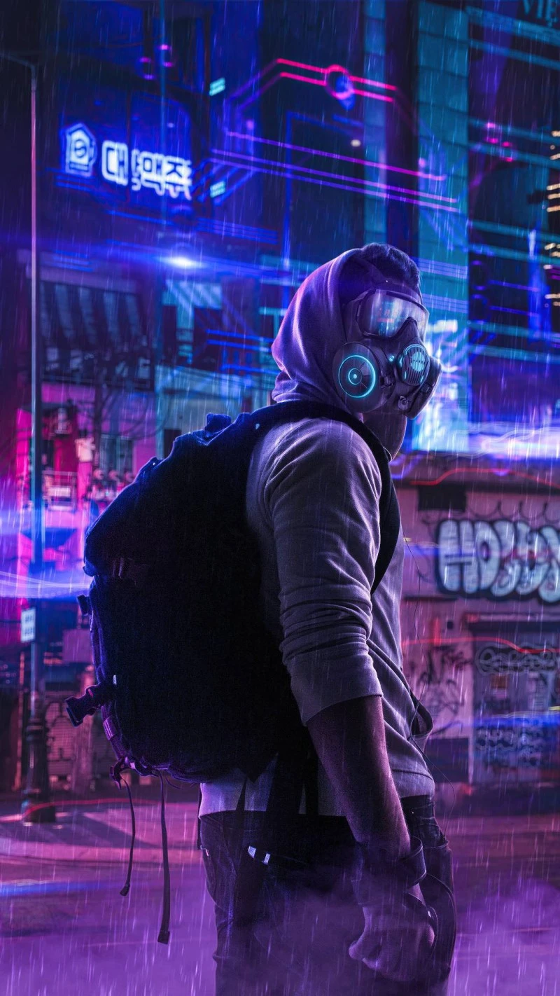 Cyberpunk City Wanderer 4K Mobile Wallpaper