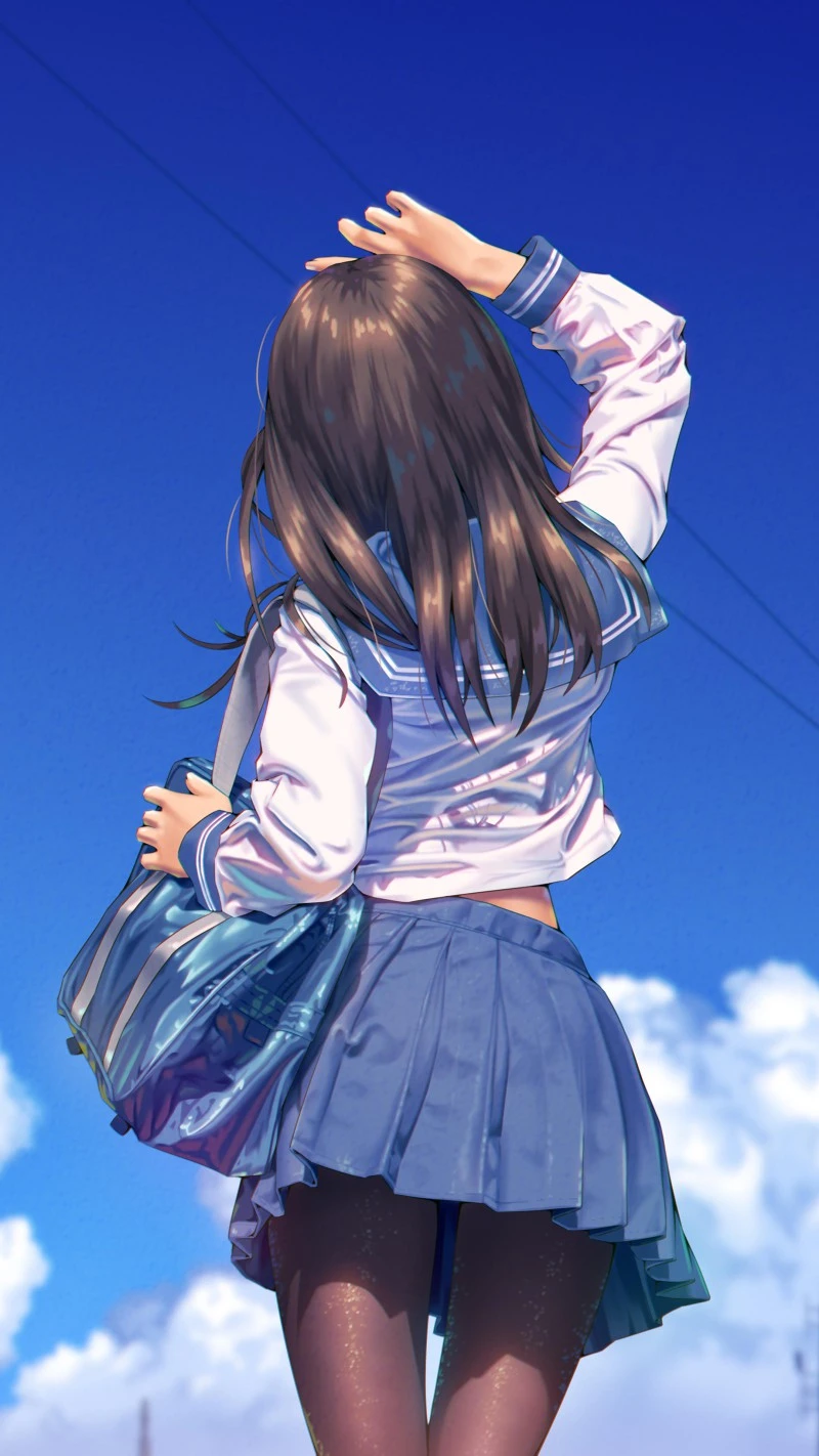 Girl in White Jacket Looking Up 4K Mobile Wallpaper