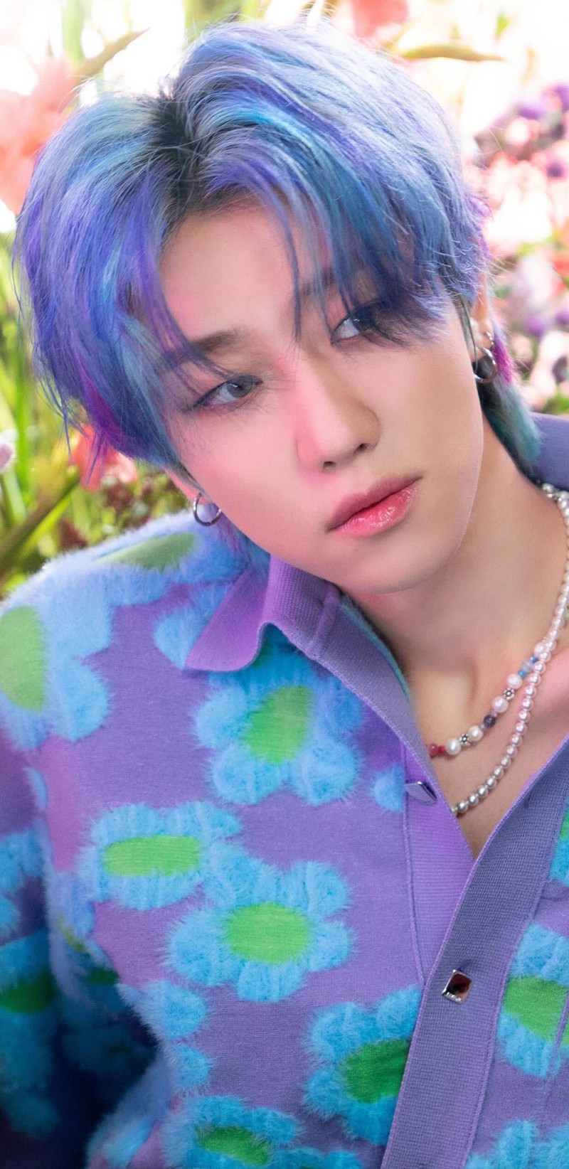 Jimin Colorful Hair Floral Shirt K-Pop Idol Wallpaper 4K Mobile Wallpaper