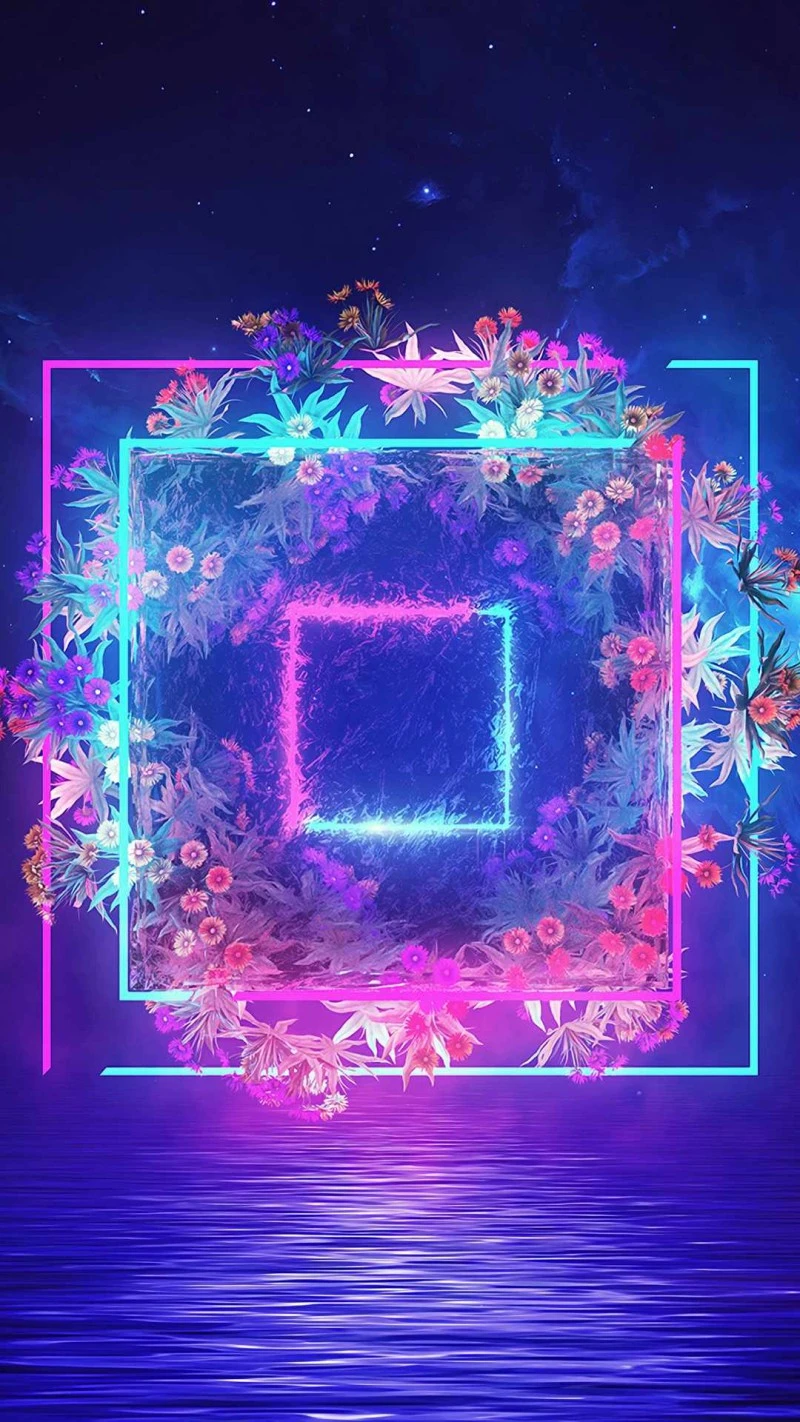 Neon Flowers Square 4K Mobile Wallpaper