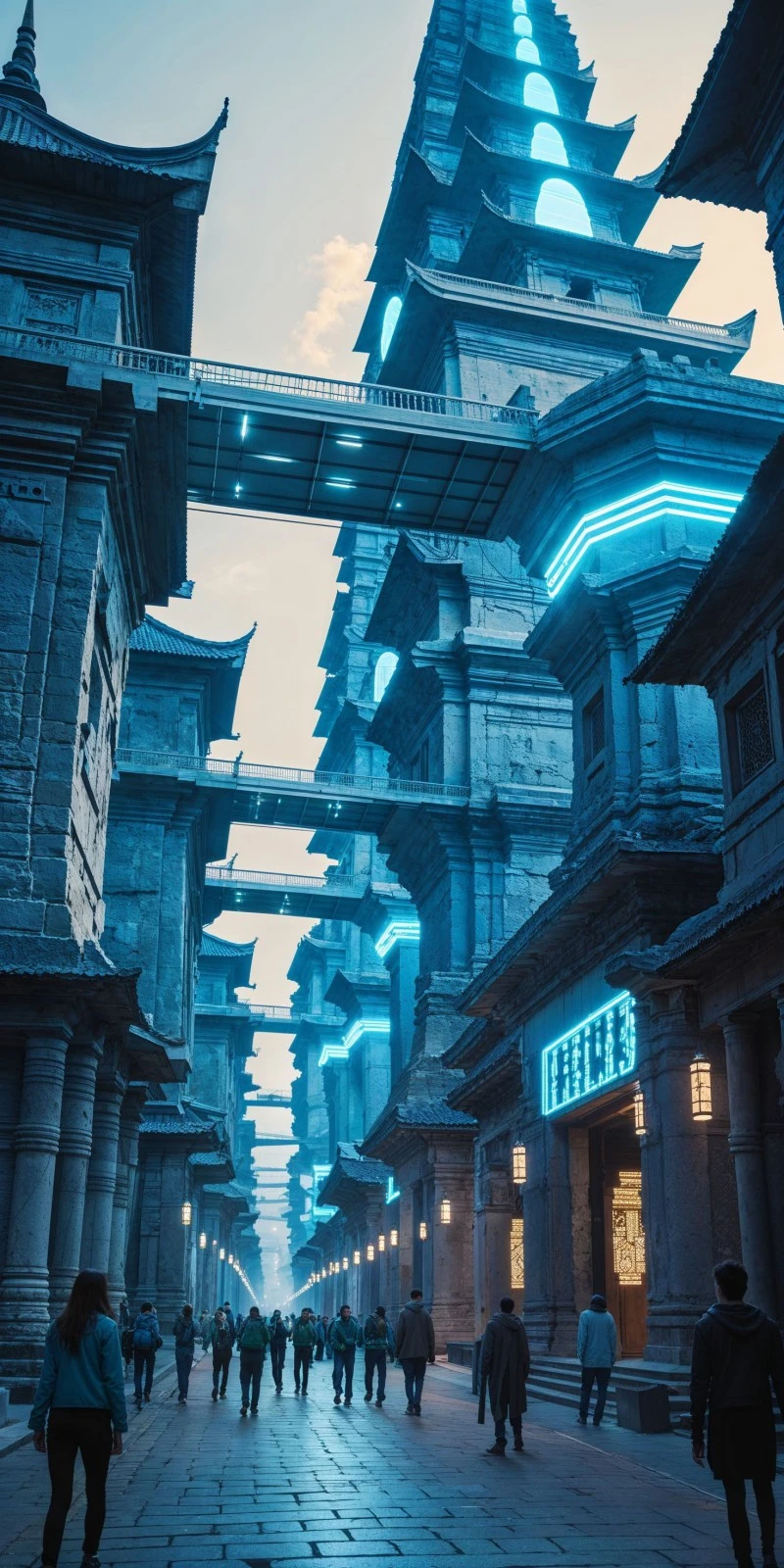 Neon-Lit Futuristic Asian Cityscape 4K Mobile Wallpaper