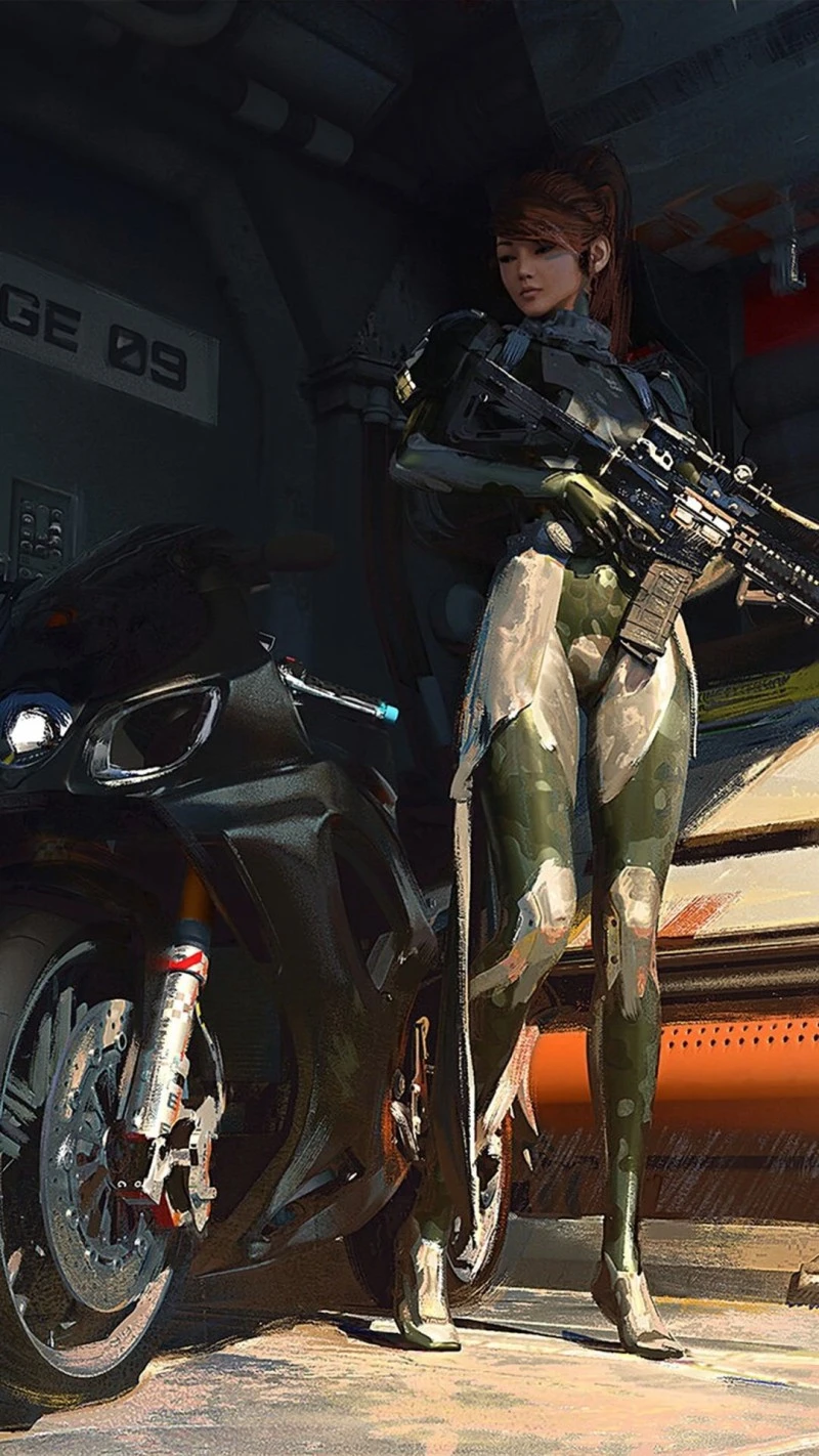 Futuristic Soldier with Sportbike 4K Mobile Wallpaper