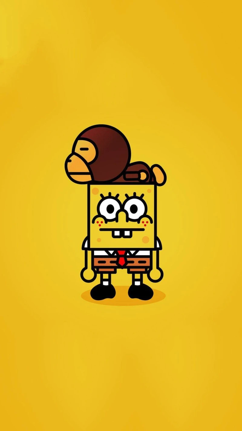 SpongeBob with a Monkey Hat 4K Mobile Wallpaper