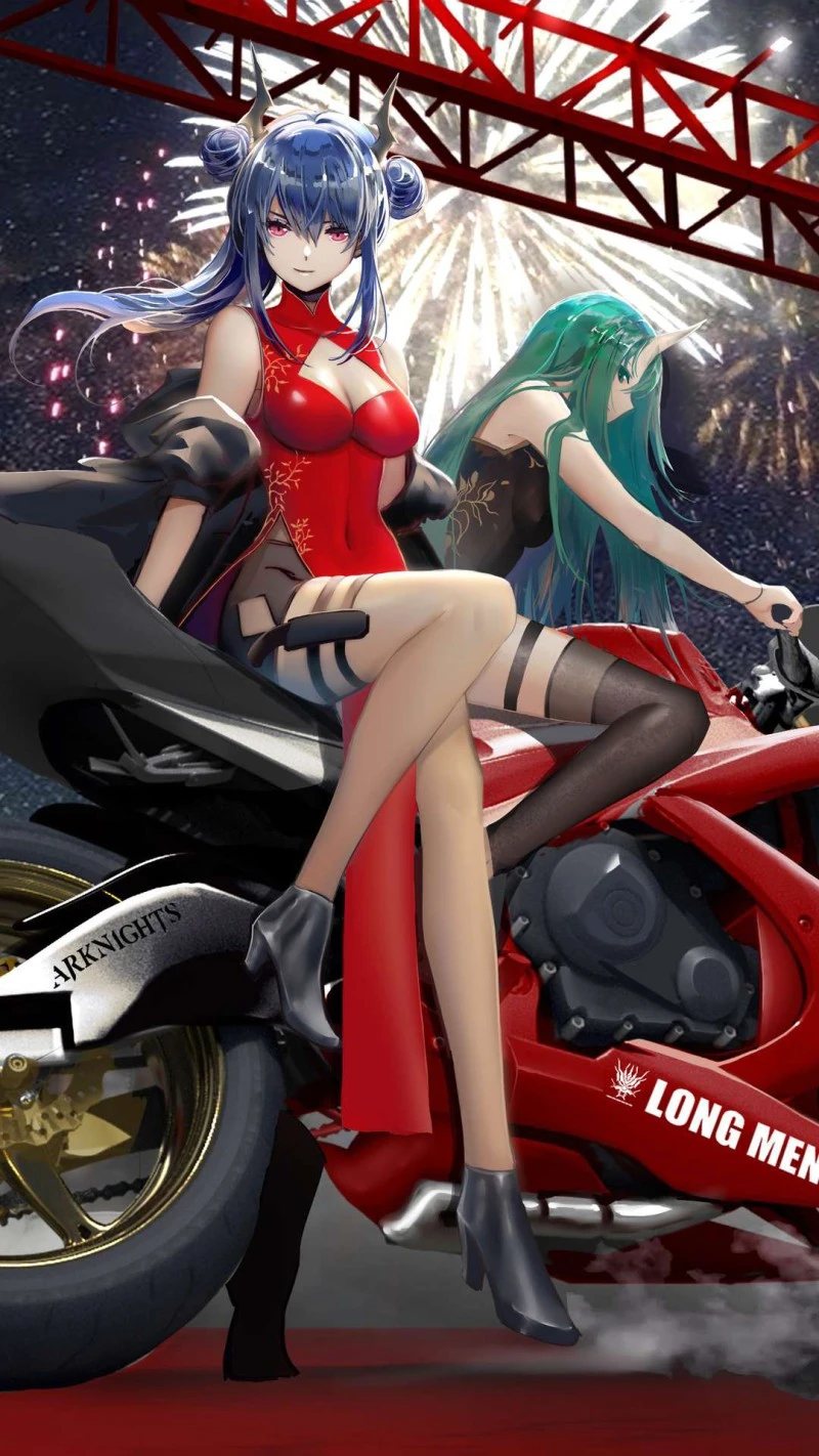 Arknights Operators on a Motorcycle 4K Mobile Wallpaper