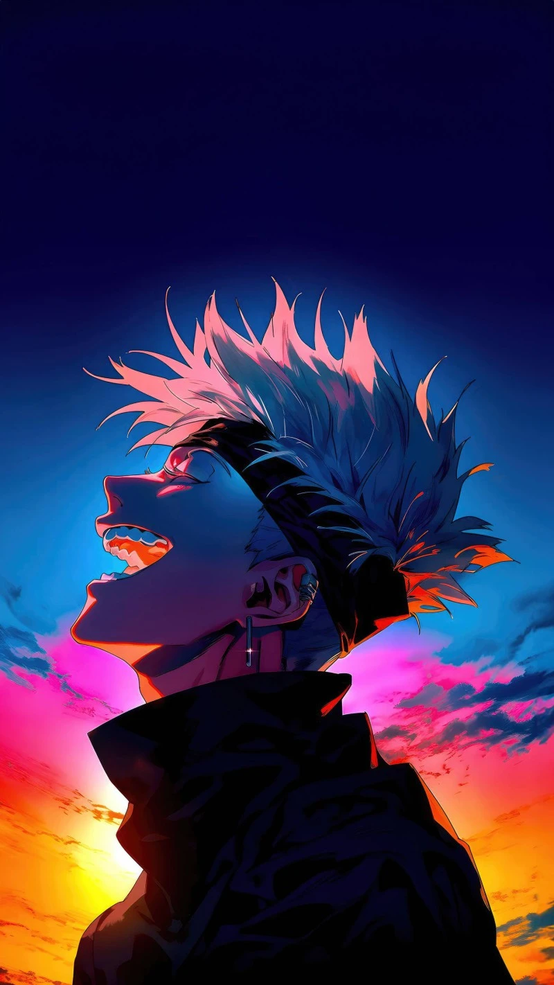 Joyful Anime Boy at Sunset 4K Mobile Wallpaper