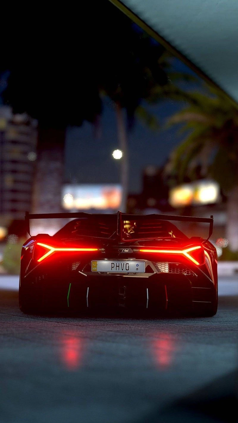 Lamborghini Rear View at Night 4K Mobile Wallpaper
