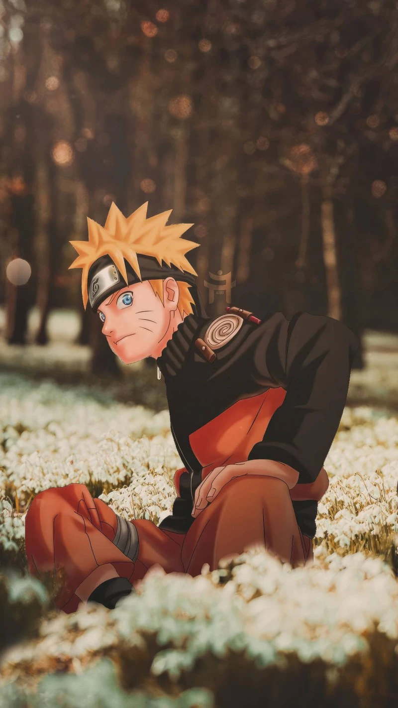 Naruto in a Field of Flowers 4K Mobile Wallpaper