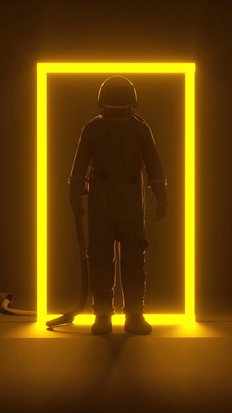 Astronaut in Neon Frame 4K Mobile Wallpaper