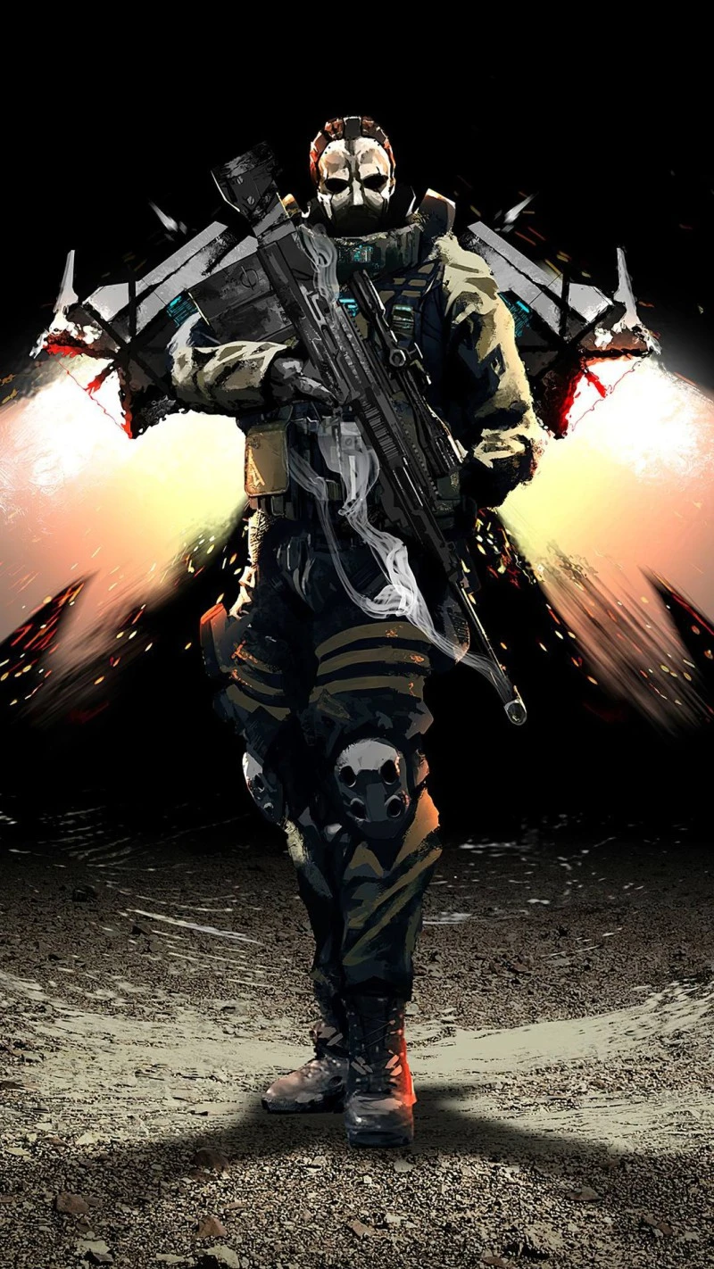 Futuristic Soldier with Jetpack 4K Mobile Wallpaper