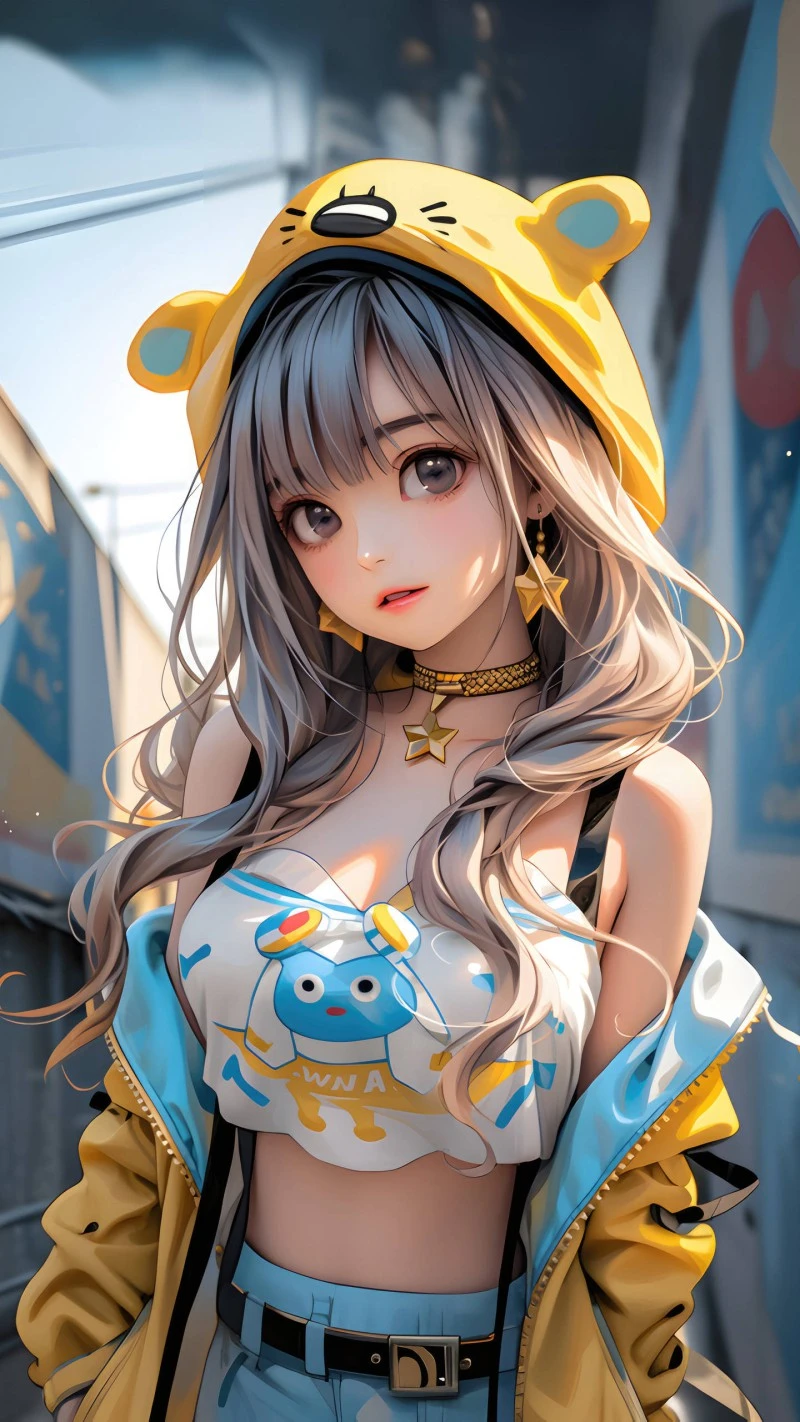 Cute Anime Girl in Yellow Hoodie 4K Mobile Wallpaper