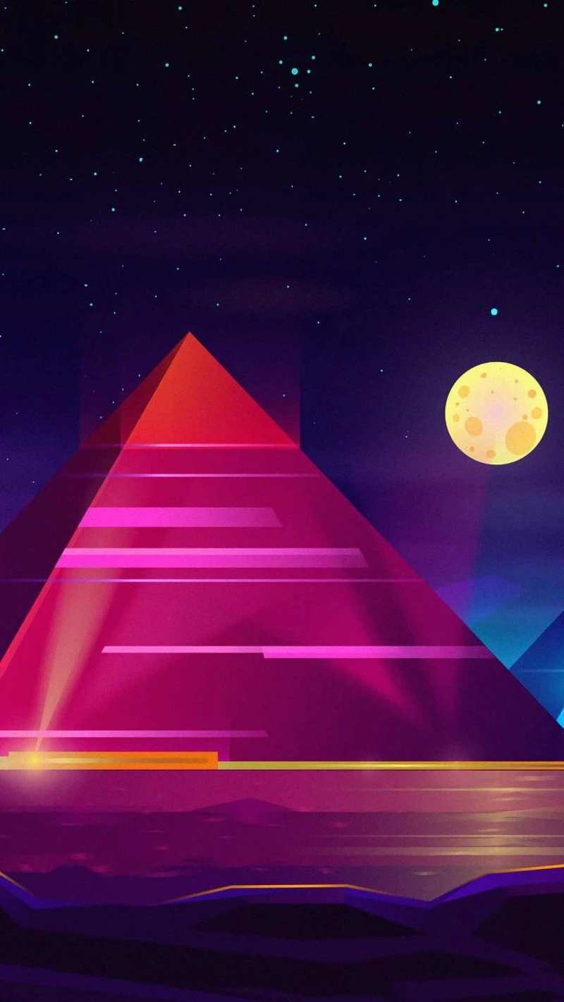 Neon Pyramid Under the Moon 4K Mobile Wallpaper