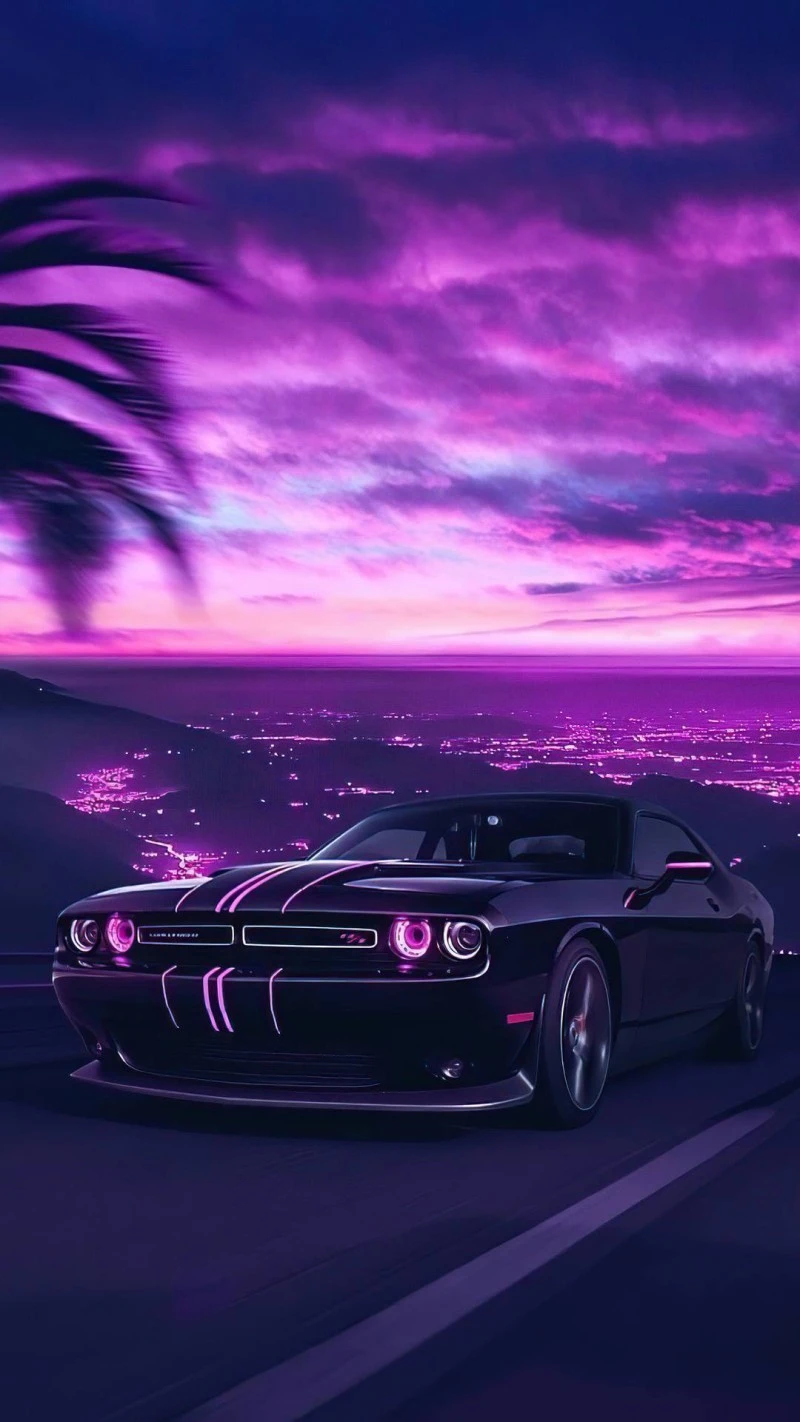Dodge Challenger at Sunset 4K Mobile Wallpaper
