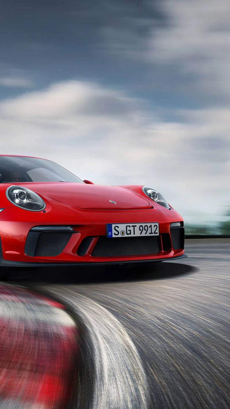 Red Porsche 911 GT3 on Race Track 4K Mobile Wallpaper