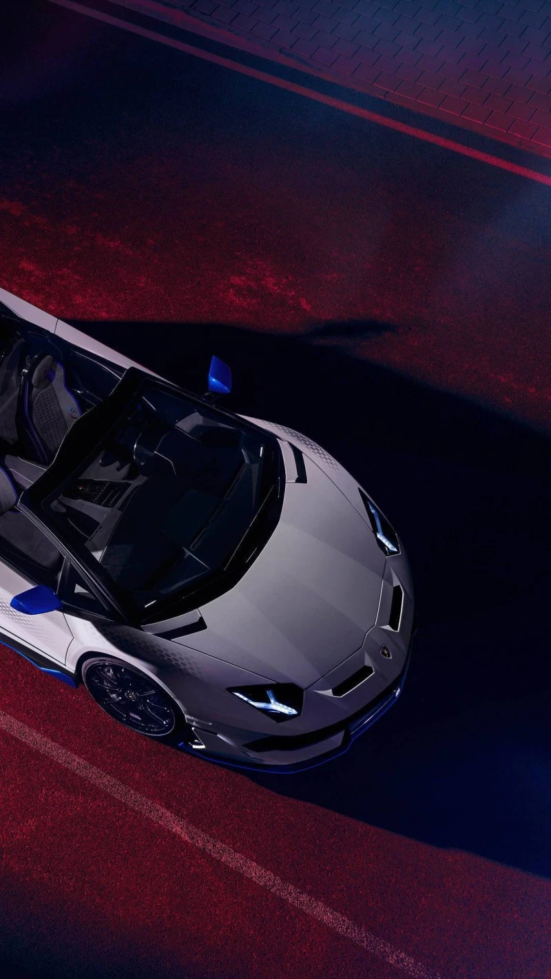 White Lamborghini Aventador SVJ Roadster Night Shot 4K Mobile Wallpaper