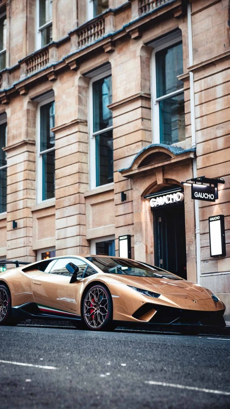 Gold Lamborghini Aventador in City 4K Mobile Wallpaper