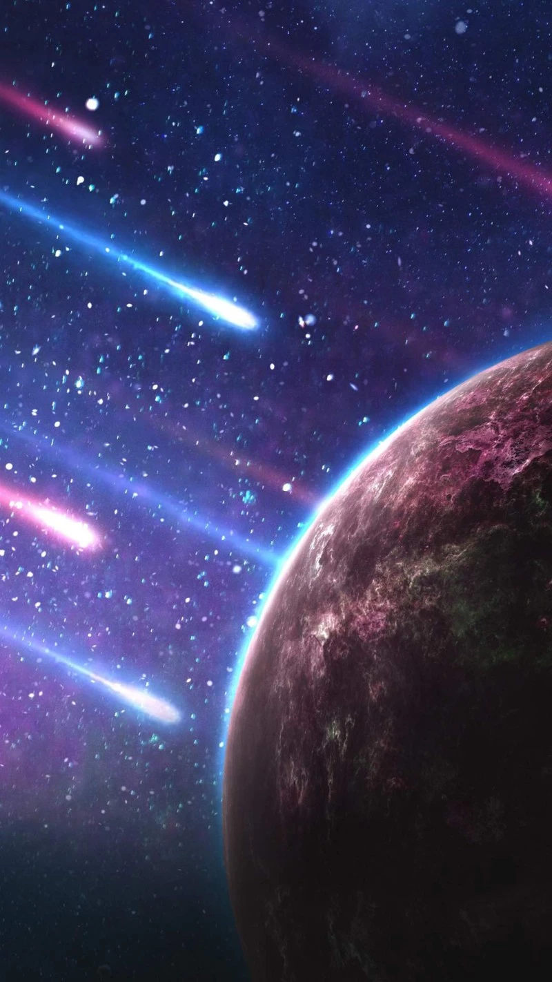 Meteor Shower over Planet 4K Mobile Wallpaper