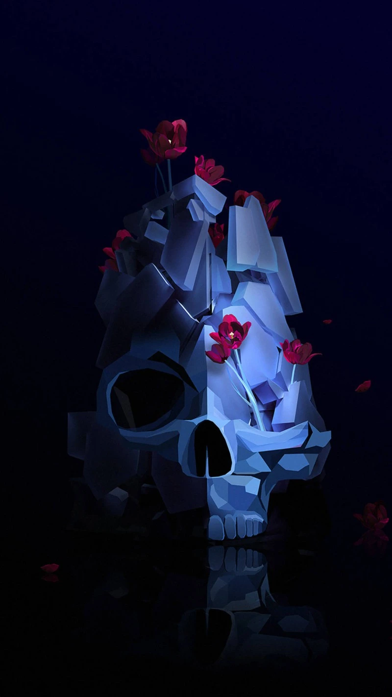 Shattered Skull with Flowers 4K Mobile Wallpaper