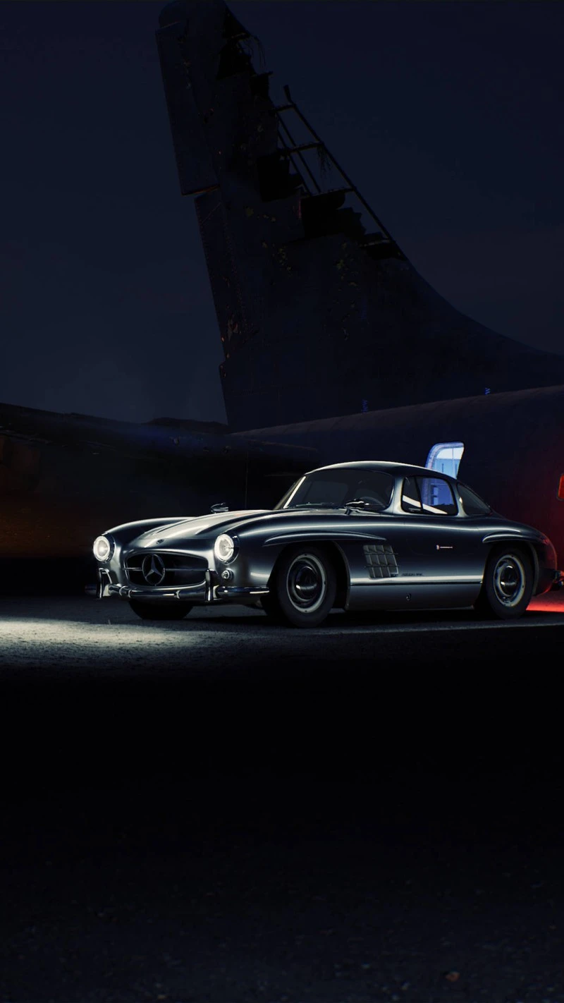 Mercedes-Benz 300SL Gullwing at Night 4K Mobile Wallpaper