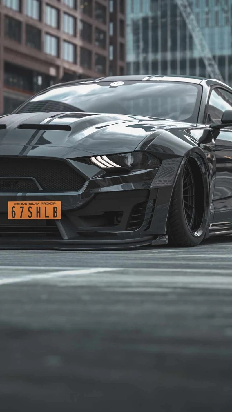 Black Modified Mustang 4K Mobile Wallpaper