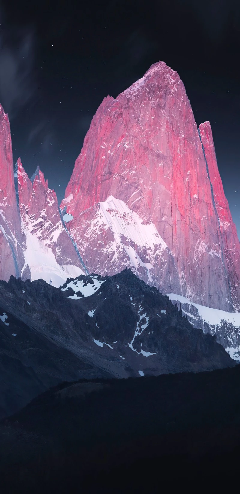 Pink-Lit Mountain Peak at Night 4K Mobile Wallpaper