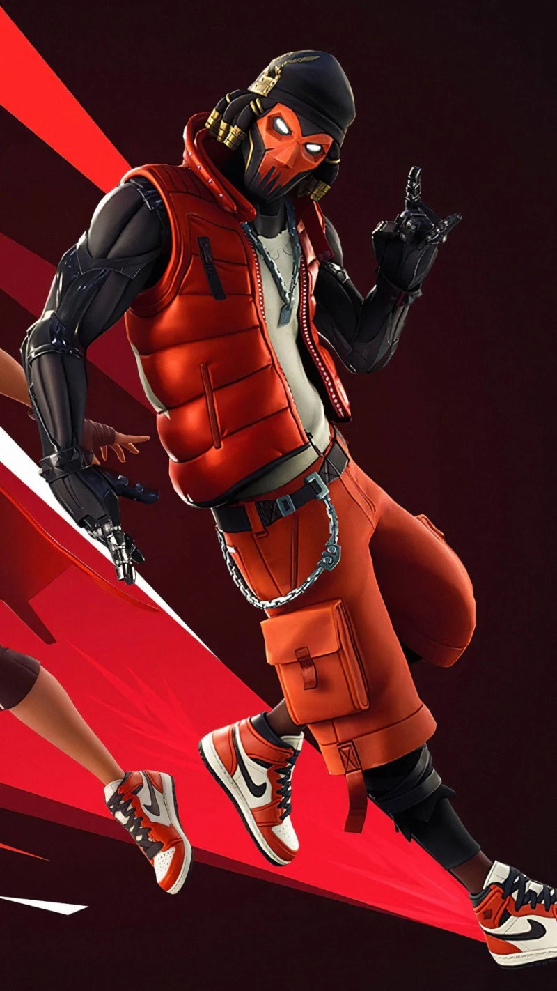 Fortnite Red and Black Cyber Skin 4K Mobile Wallpaper