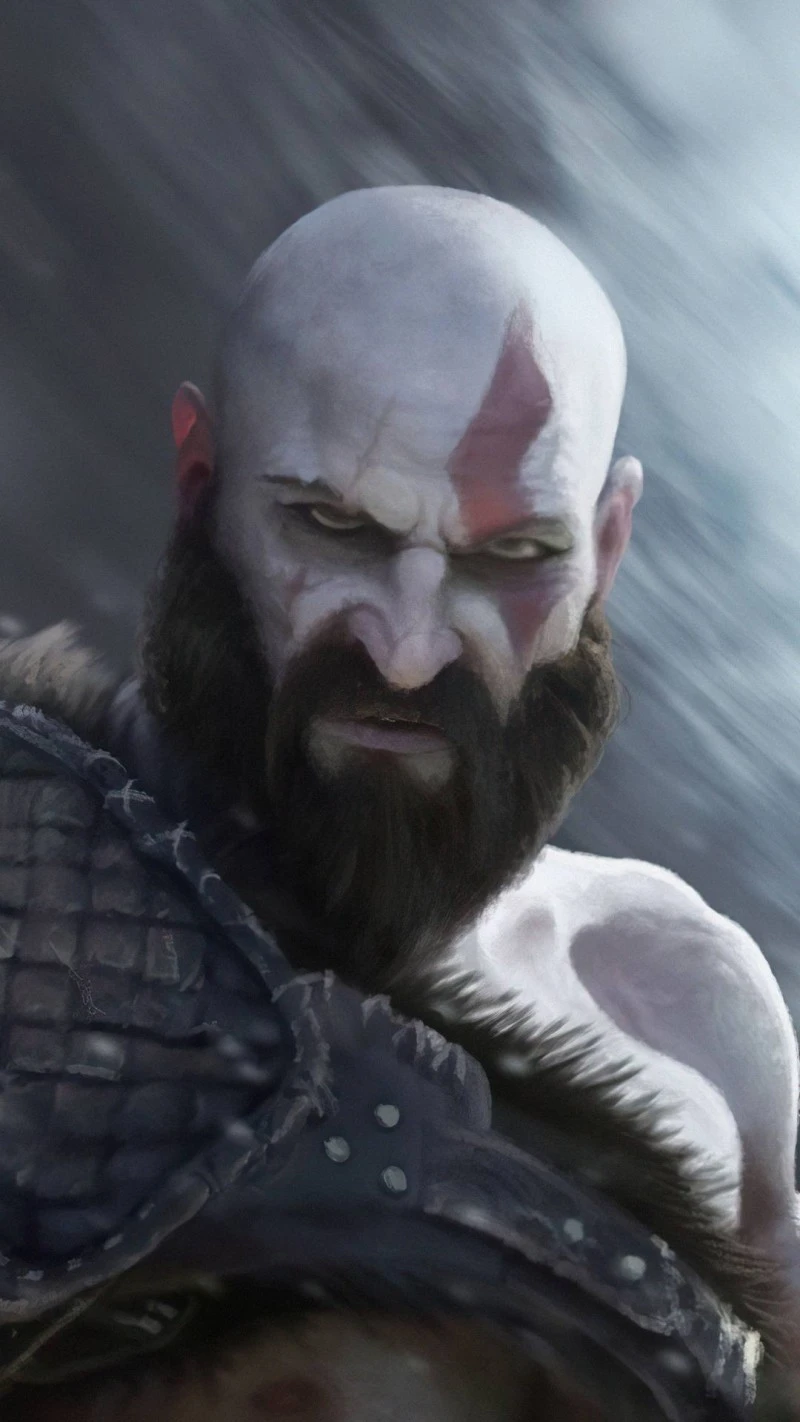 Kratos God of War Close Up 4K Mobile Wallpaper