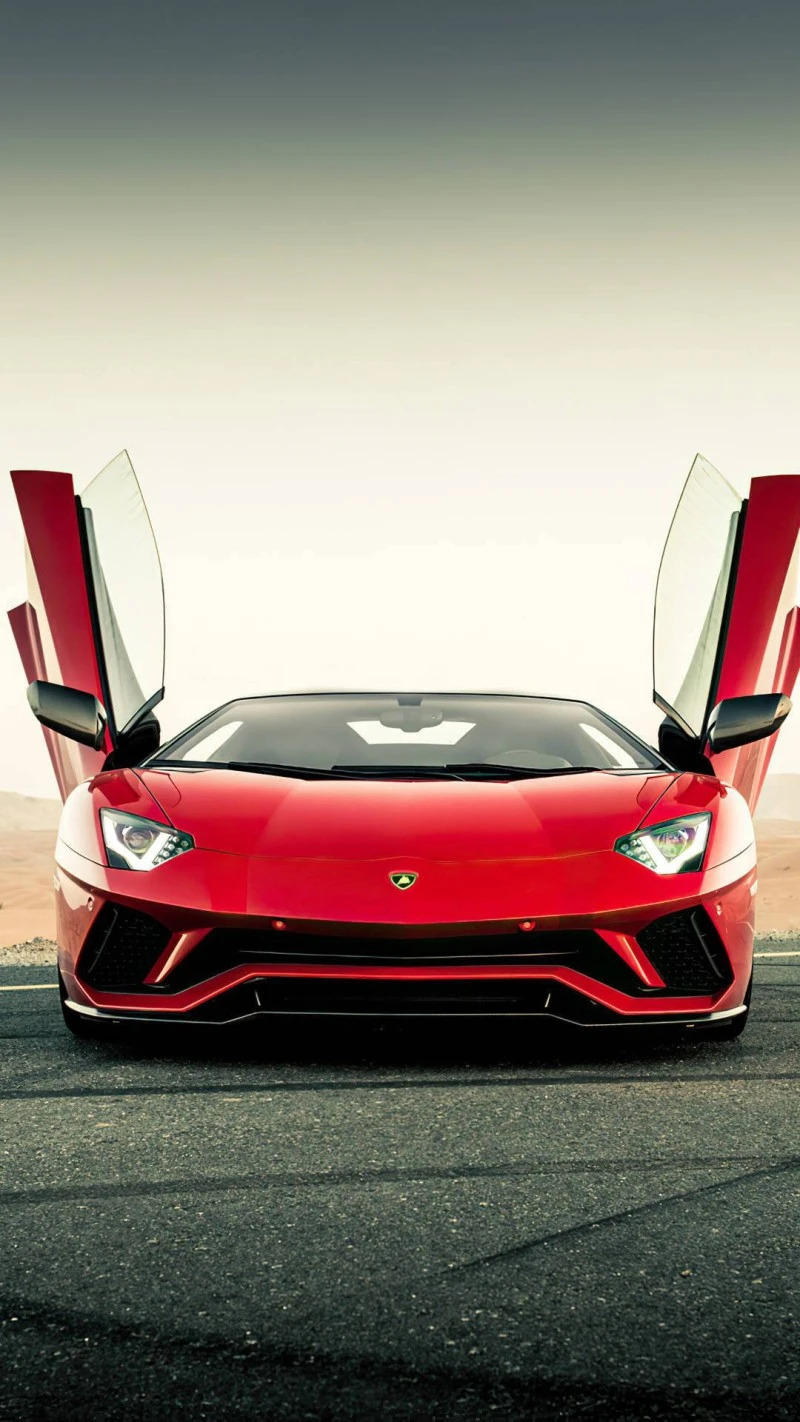 Red Lamborghini Aventador with Doors Open 4K Mobile Wallpaper