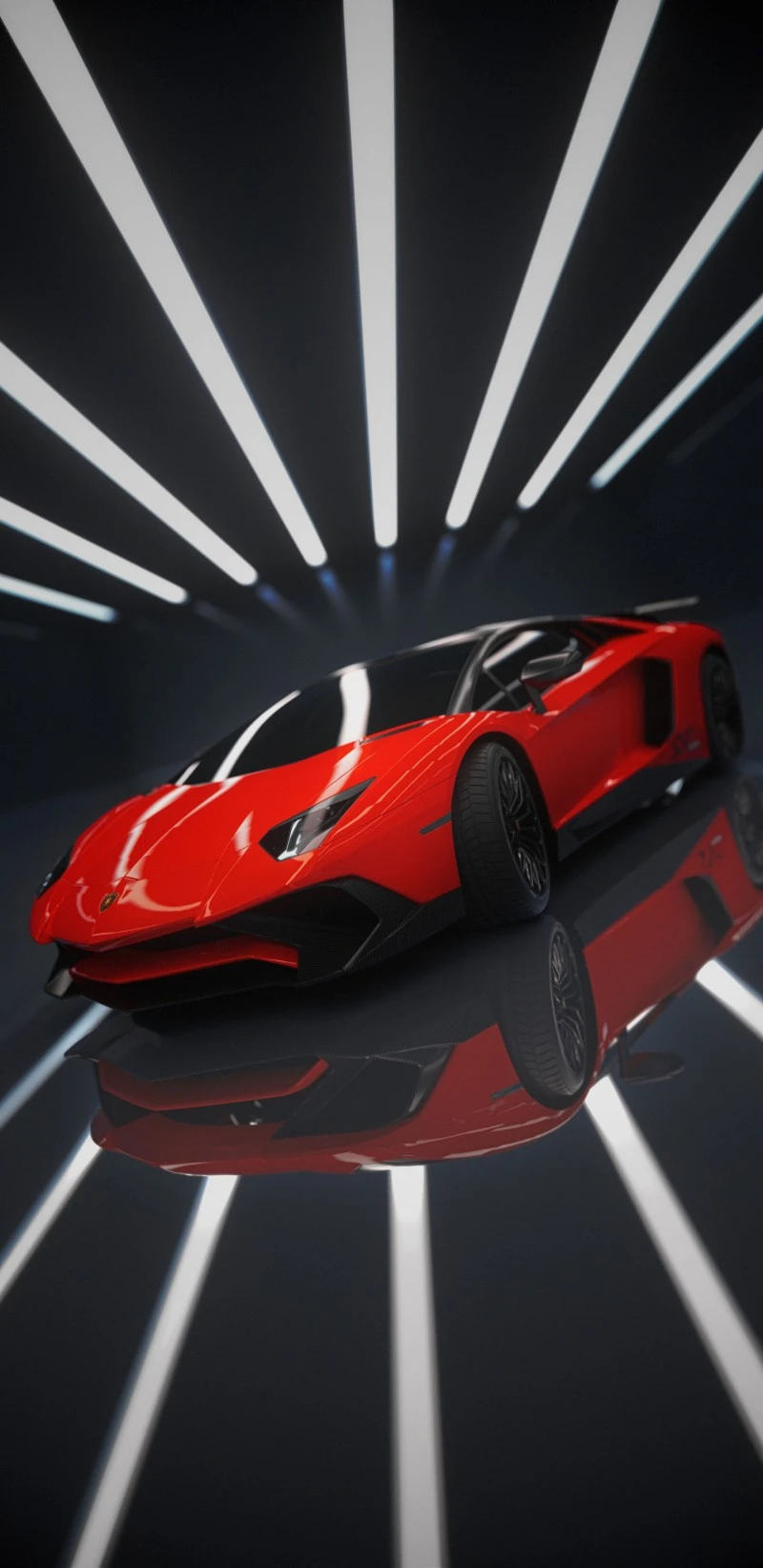 Red Lamborghini Aventador in Neon Tunnel 4K Mobile Wallpaper