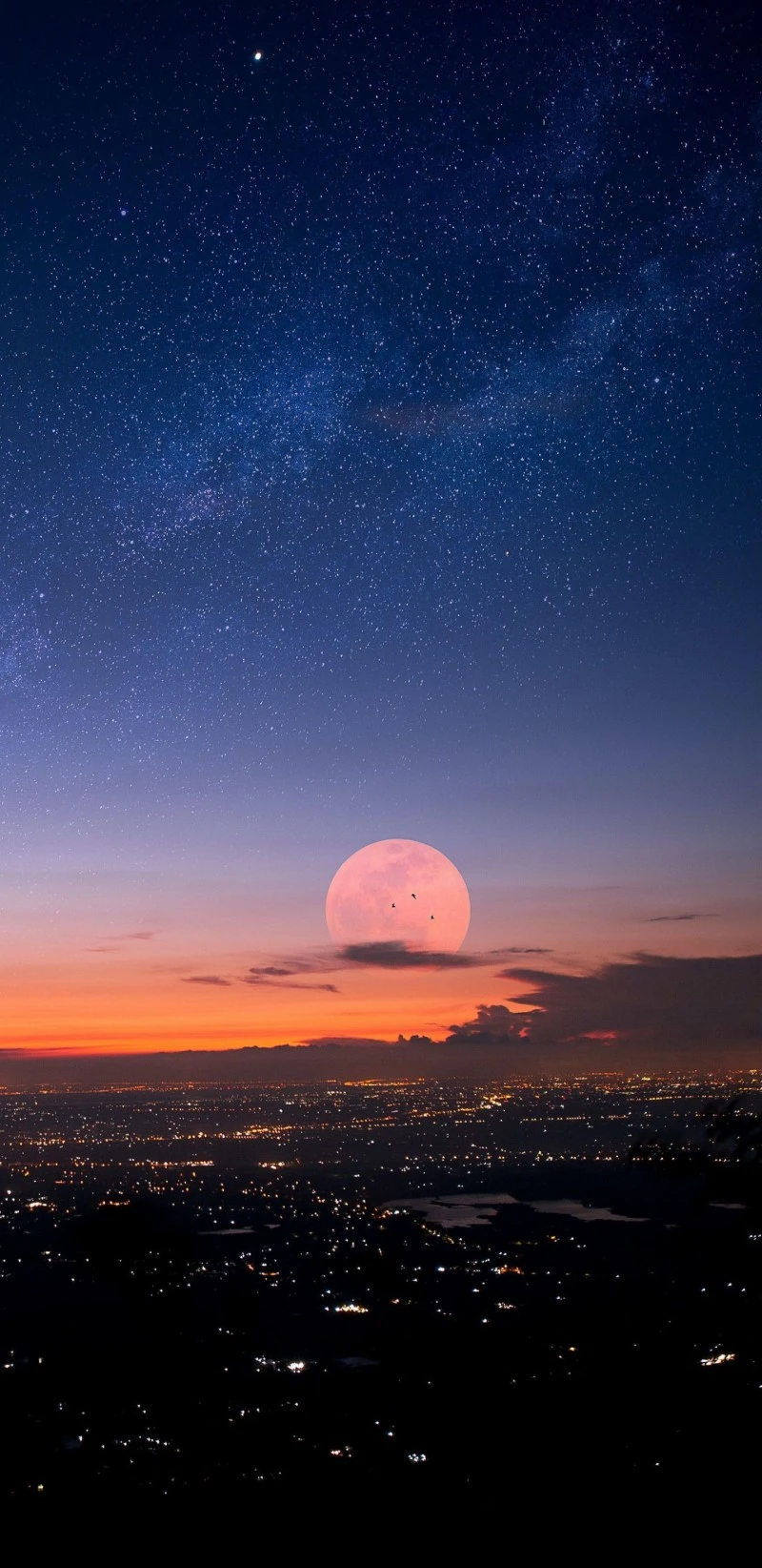 Supermoon Over Cityscape 4K Mobile Wallpaper