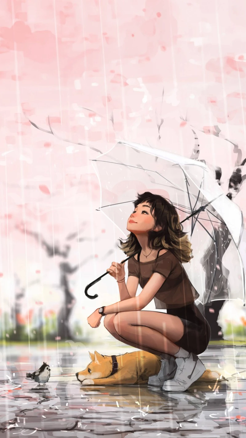 Girl in the Rain 4K Mobile Wallpaper