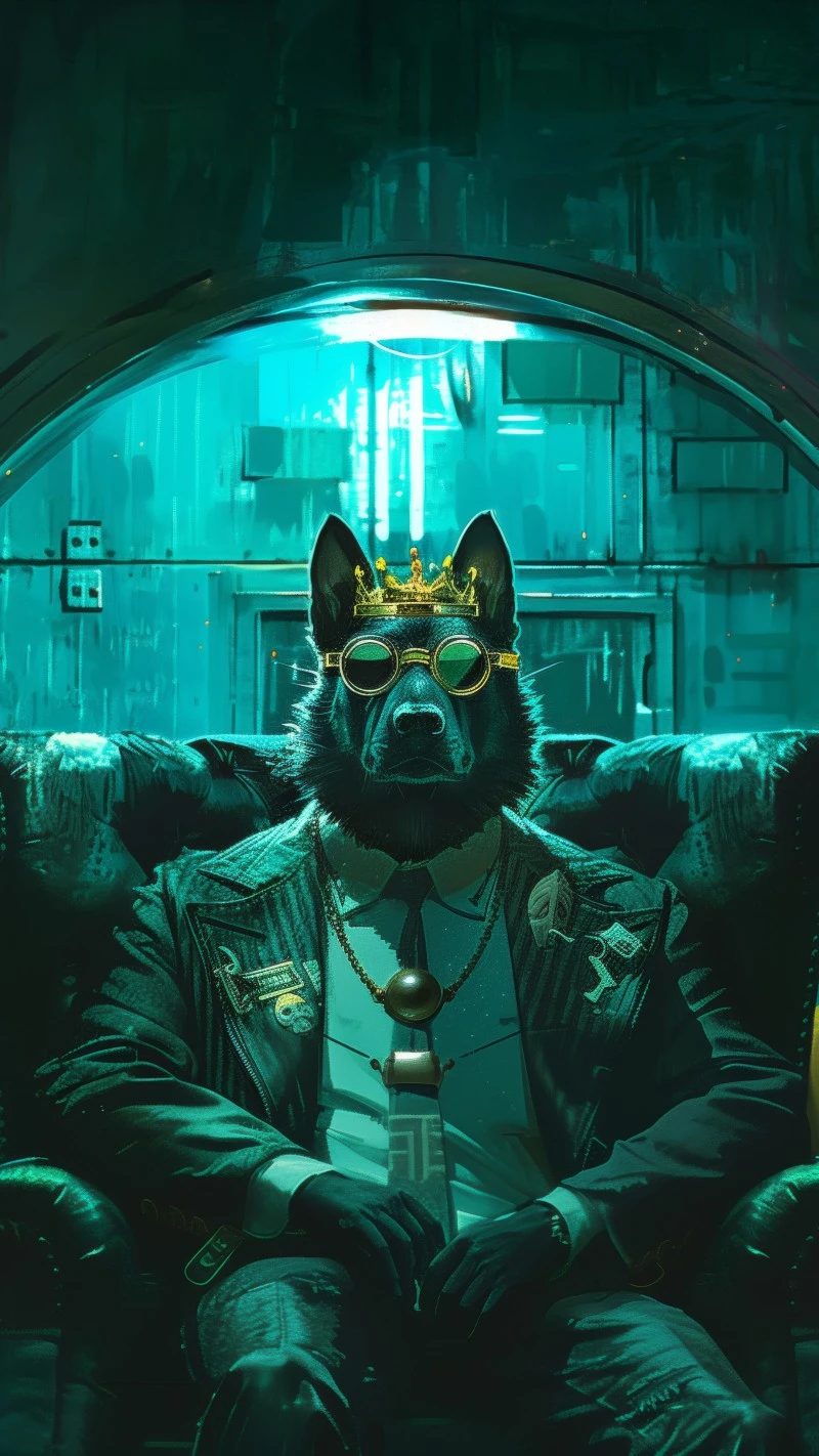Cyberpunk Canine Monarch 4K Mobile Wallpaper