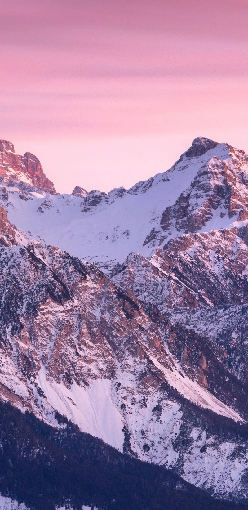 Pink Sunset over Snowy Mountains 4K Mobile Wallpaper