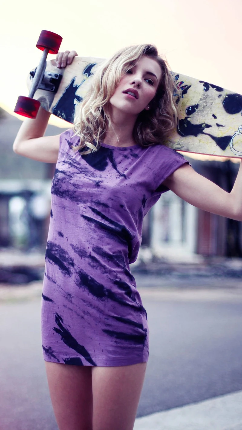Stylish Girl with Longboard 4K Mobile Wallpaper