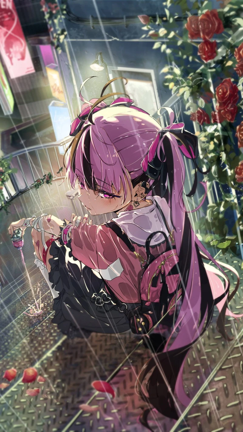 Anime Girl in the Rain 4K Mobile Wallpaper